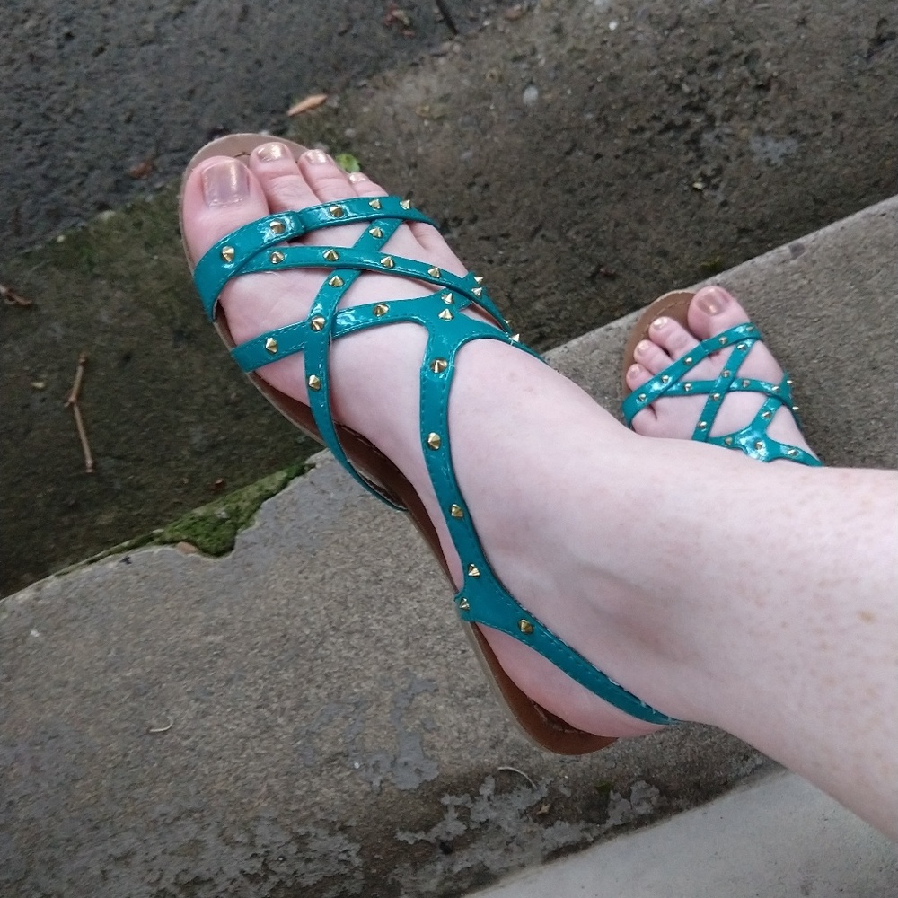 Teal Spike Studded Gladiator Sandals